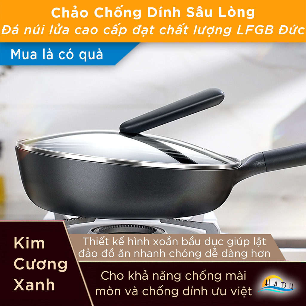 Chảo Chống Dính Cao Cấp 32cm – Đá Núi Lửa Y Tế, Chống Mài Mòn, Chiên Không Dầu, Hợp Kim Nhôm, Bếp Từ SSGP