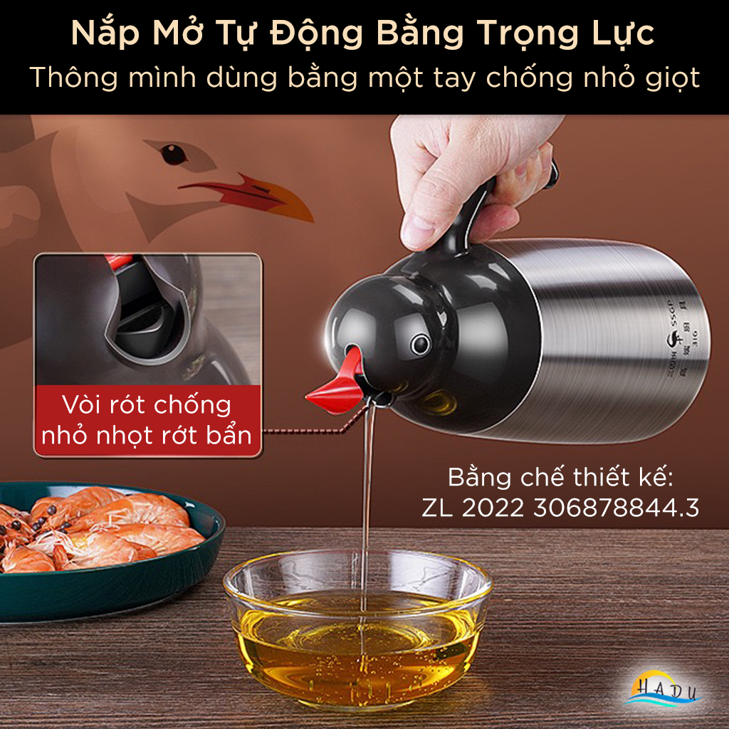 Bình Rót Dầu Ăn Inox 316L SSGP, 800ml, Nắp Mở Tự Động, Chống Rò Rỉ, Đạt Chất Lượng LFGB Đức