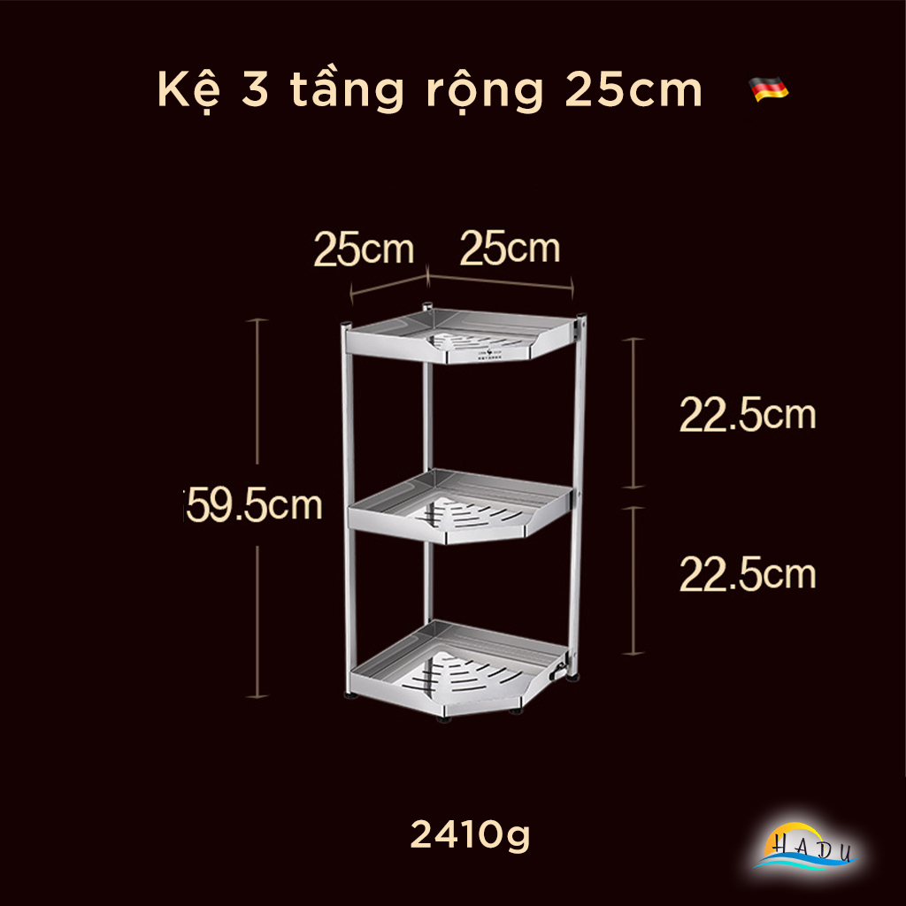 Kệ Góc Bếp Inox 304 SSGP, 2 Tầng, Gấp Gọn, Đạt Chất Lượng LFGB Đức