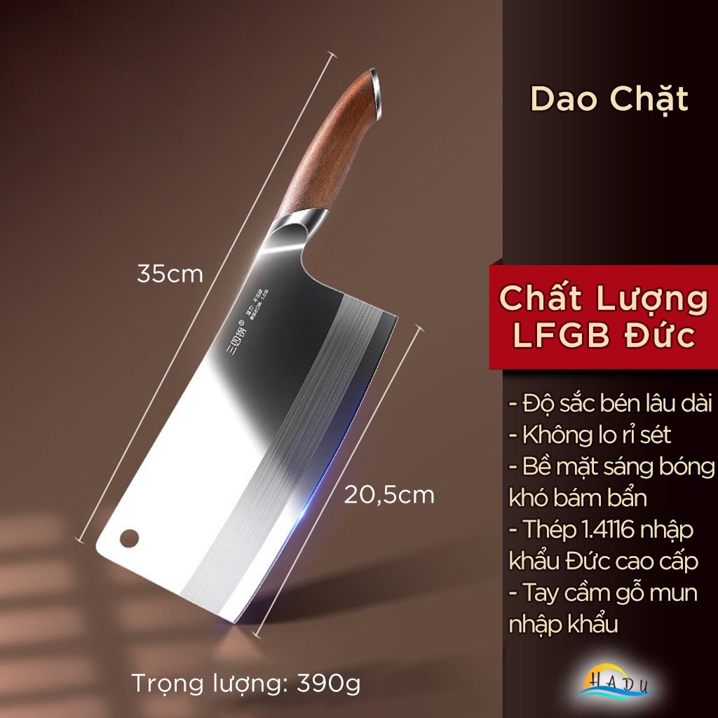 Dao Bếp Kiểu Nhật SSGP, Thép Đức 1.4116, Cán Gỗ Mun, Đạt Chất Lượng LFGB Đức