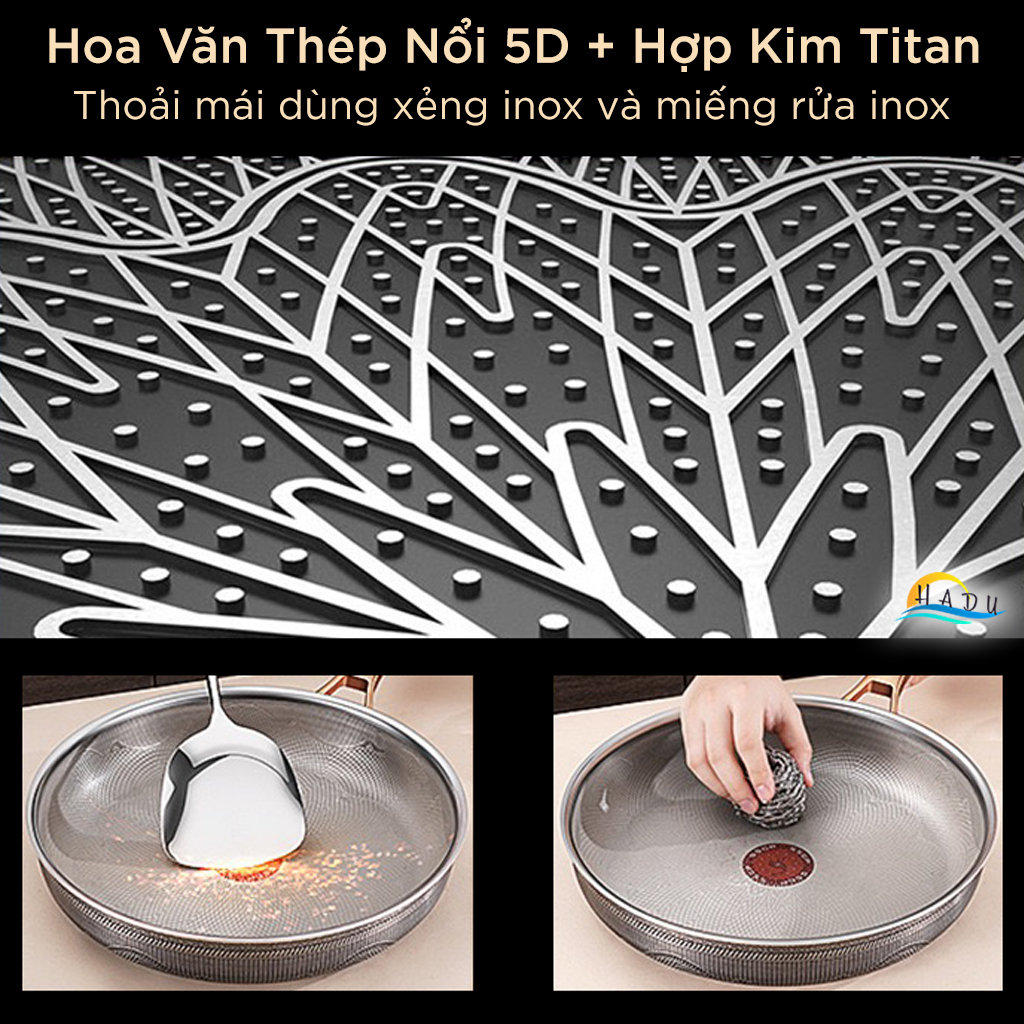 Chảo Chống Dính Cao Cấp Titanium – 24cm, 26cm, 28cm, Inox 304, Nắp Pha Lê Sang Trọng, Dùng Cho Bếp Từ SSGP