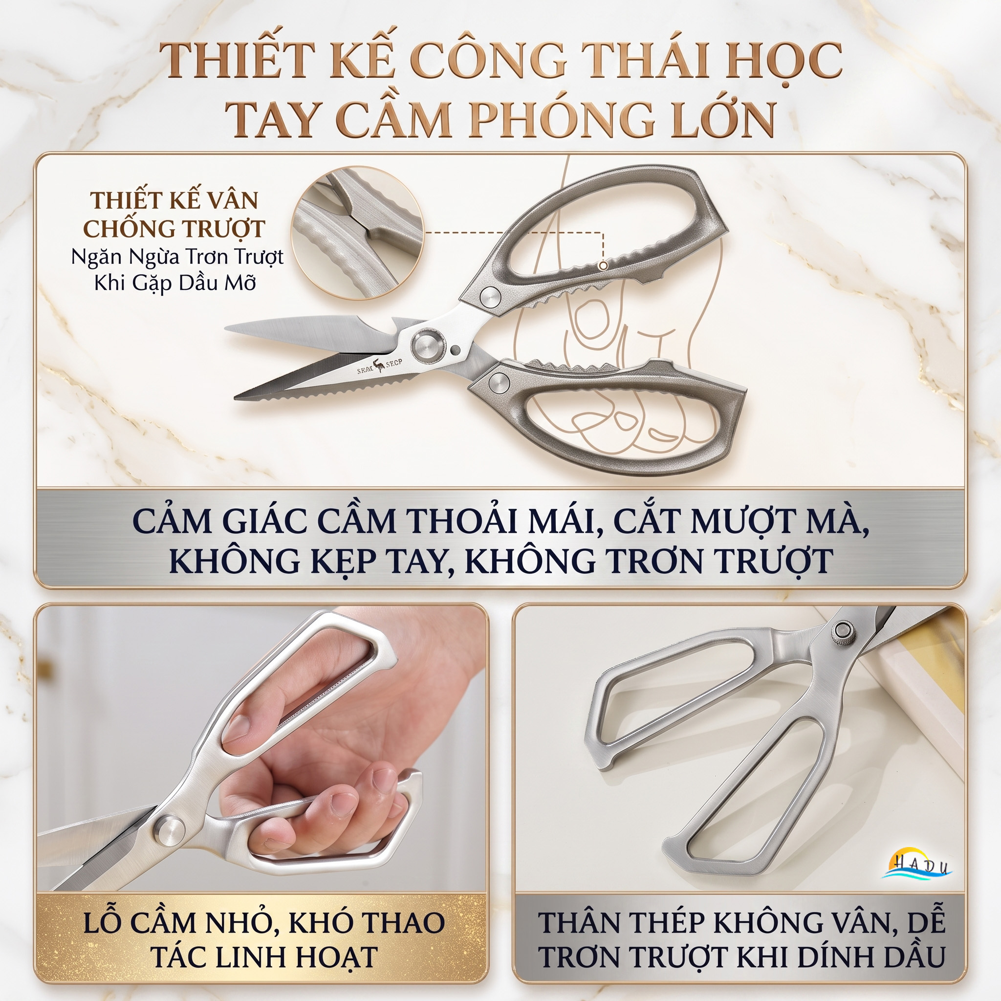 Kéo Cắt Xương Gà Nhà Bếp Đa Năng Cao Cấp Thép Không Gỉ Đạt Chất Lượng LFGB Đức SSGP