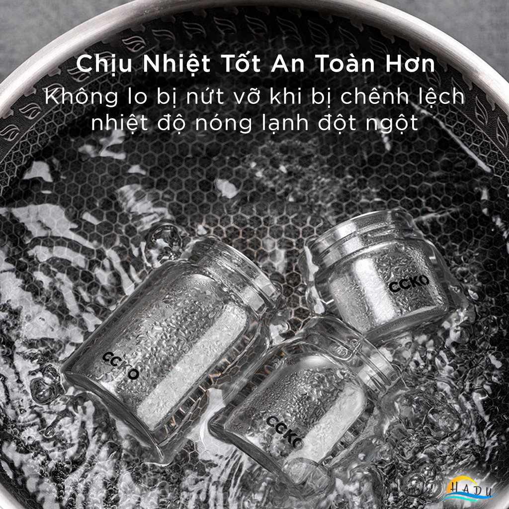 Hũ Chưng Yến Thủy Tinh Borosilicate CCKO, Nắp Inox 304 Kín Hơi, Chịu Nhiệt