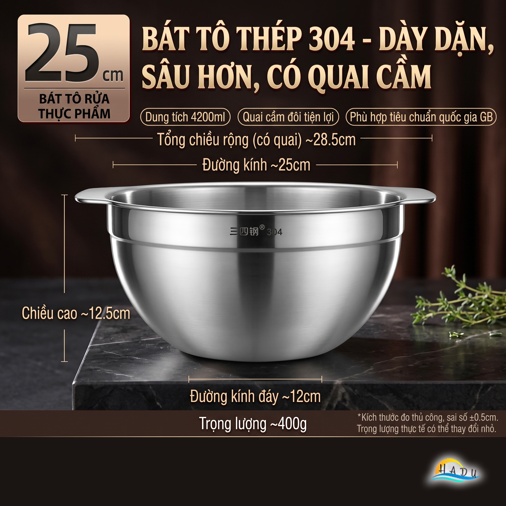 Bộ Rổ Chậu Thau Inox 304 Cao Cấp Dày Dặn Đa Năng Rửa Rau Vo Gạo Trộn Bột 25cm 27cm SSGP