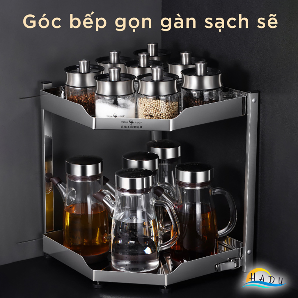 Kệ Góc Bếp Inox 304 SSGP, 2 Tầng, Gấp Gọn, Đạt Chất Lượng LFGB Đức