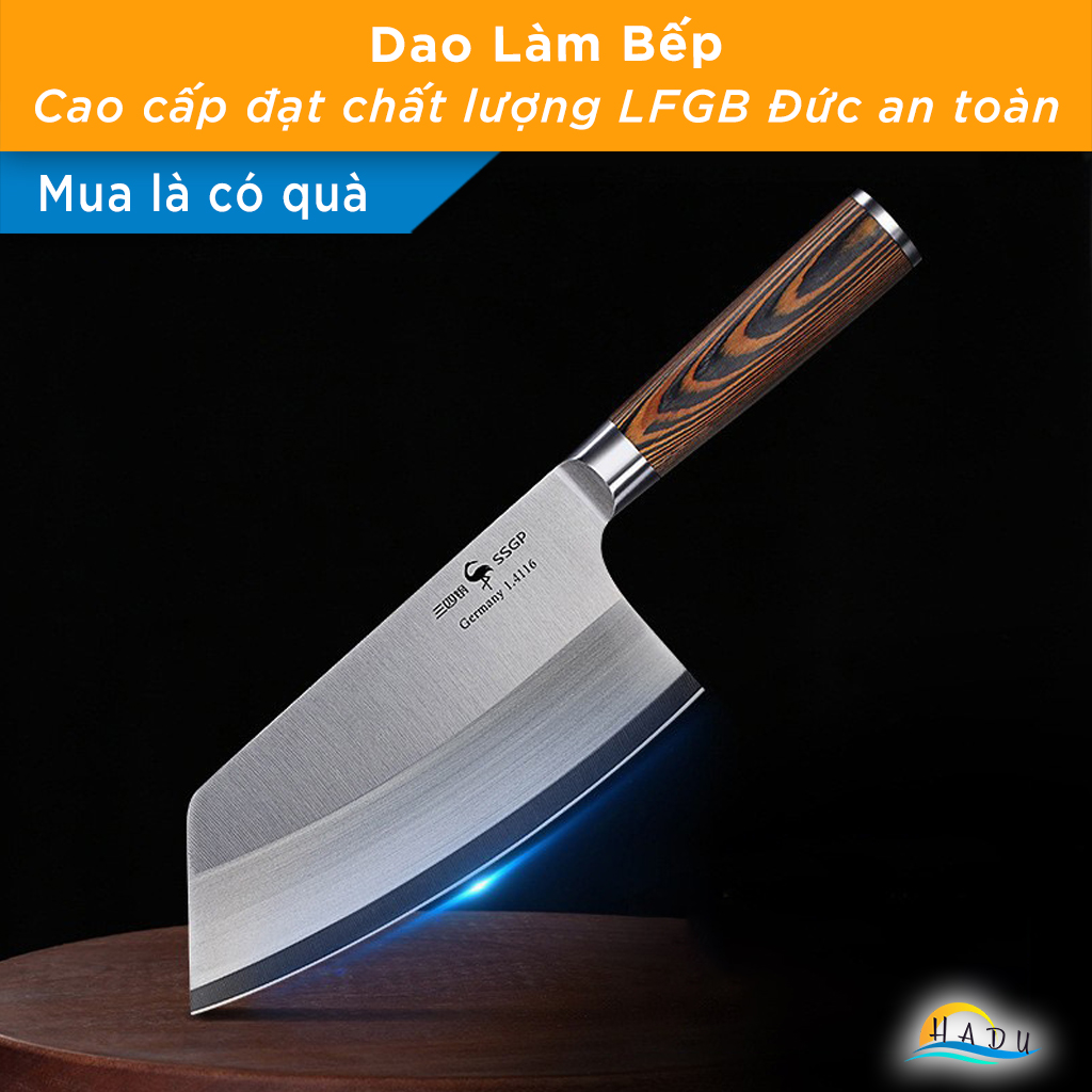 Dao Thái Thịt SSGP, Thép Đức 1.4116, Cán Gỗ Mun, Dài 31cm, Đạt Chất Lượng LFGB Đức