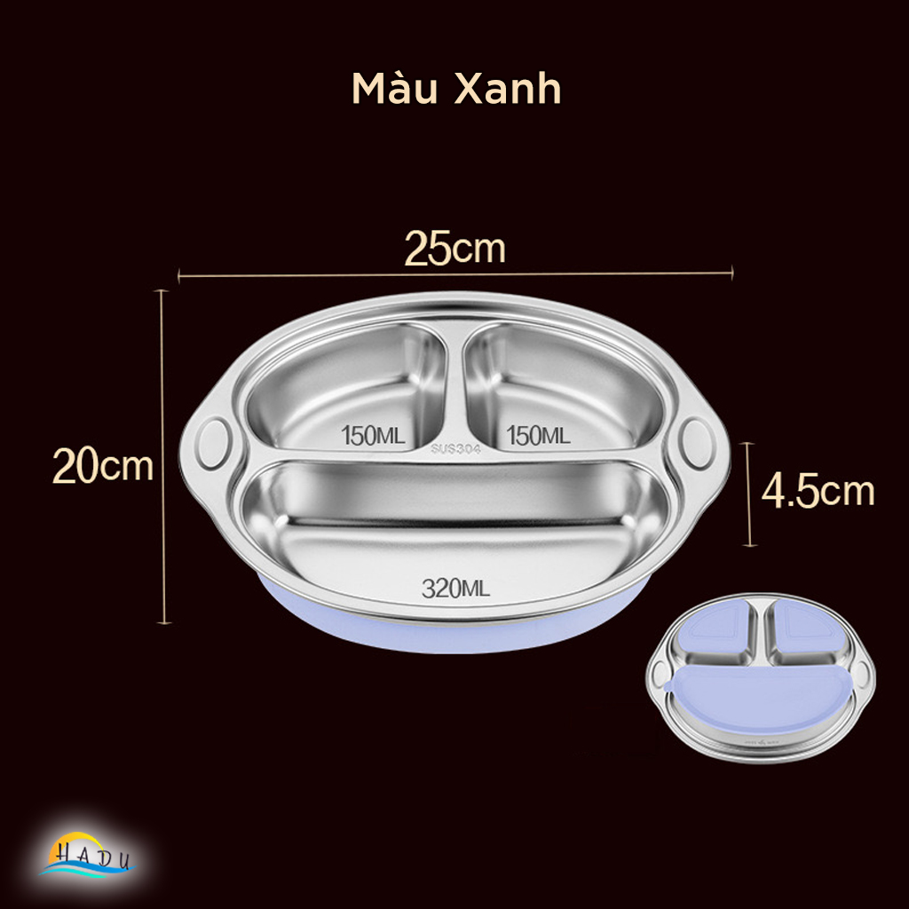 Khay Ăn Dặm Inox 304 Cho Bé – Silicone Chống Đổ, An Toàn, Dễ Dàng Vệ Sinh SSGP