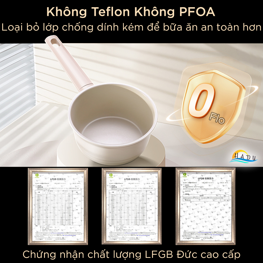 Nồi Chống Dính Gốm Cao Cấp 16cm – Không PFOA, Dẫn Nhiệt Đều, Nắp Thủy Tinh Trong Suốt, Dung Tích 1290ml SSGP