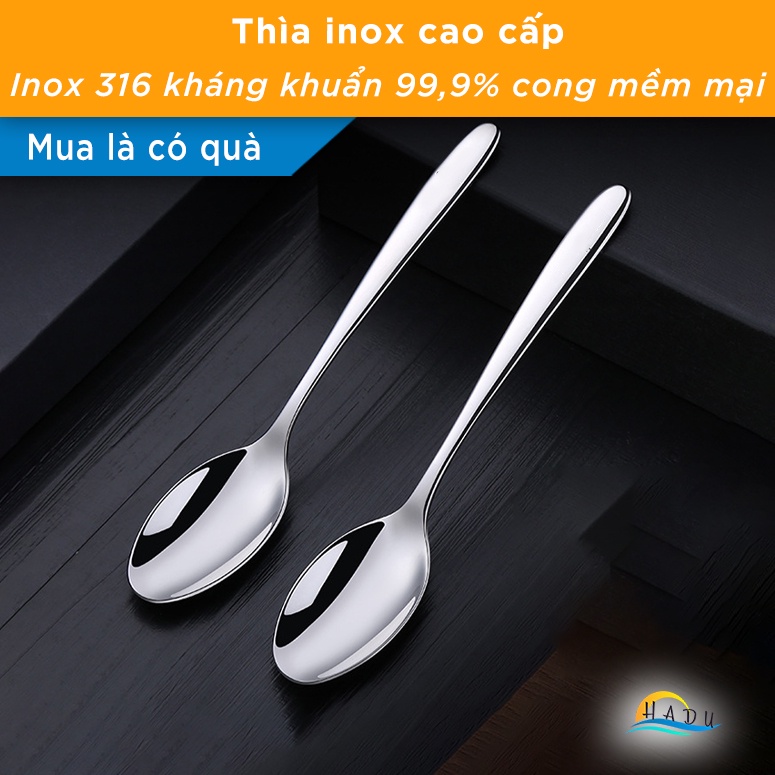 [2 Cái] Thìa Ăn Chính Inox 316L SSGP, Đúc Nguyên Khối, Kháng Khuẩn, Sang Trọng, Dài 20.5cm, Đạt Chất Lượng LFGB Đức