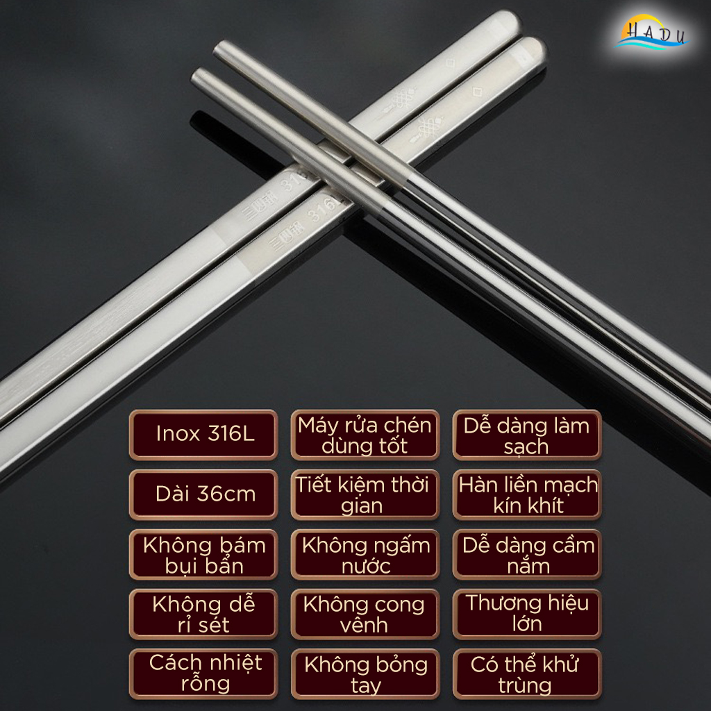 Đũa Nấu Ăn Inox 316L SSGP Dài 36cm, Cách Nhiệt, Chống Trơn, Đạt Chất Lượng LFGB Đức