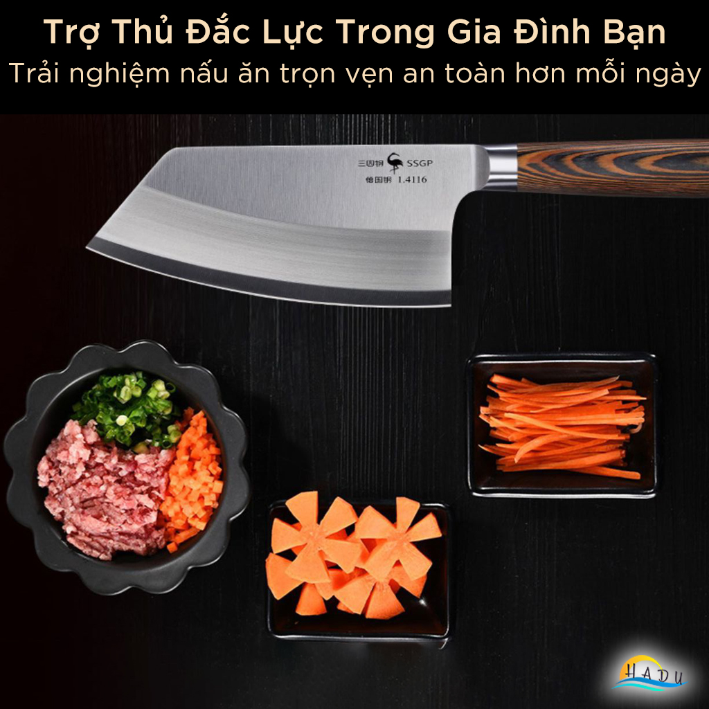 Dao Thái Thịt SSGP, Thép Đức 1.4116, Cán Gỗ Mun, Dài 31cm, Đạt Chất Lượng LFGB Đức