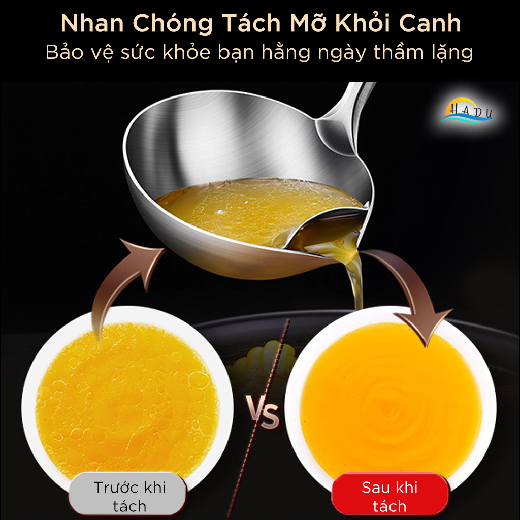 Muôi Lọc Dầu Tách Mỡ Inox 304 SSGP, Tay Cầm Chống Nóng, Dài 34cm, Đạt Chất Lượng LFGB Đức