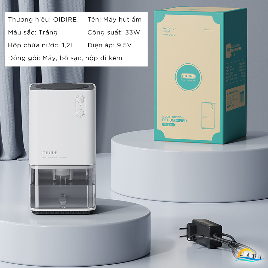 Máy Hút Ẩm Mini OIDIRE, Hút 300ml/Ngày, Bình Chứa 1.2L, Tiết Kiệm Điện, Cho Phòng Ngủ 30m²