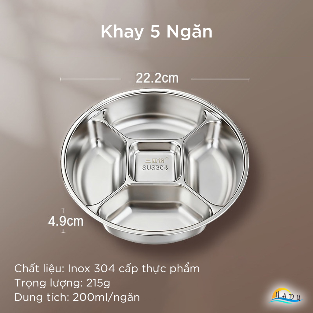 Khay Inox 304 Chia 5 Ngăn Cao Cấp SSGP, Đĩa Đựng Gia Vị Chuẩn Bị Nguyên Liệu Nấu Ăn Đạt Chất Lượng LFGB Đức