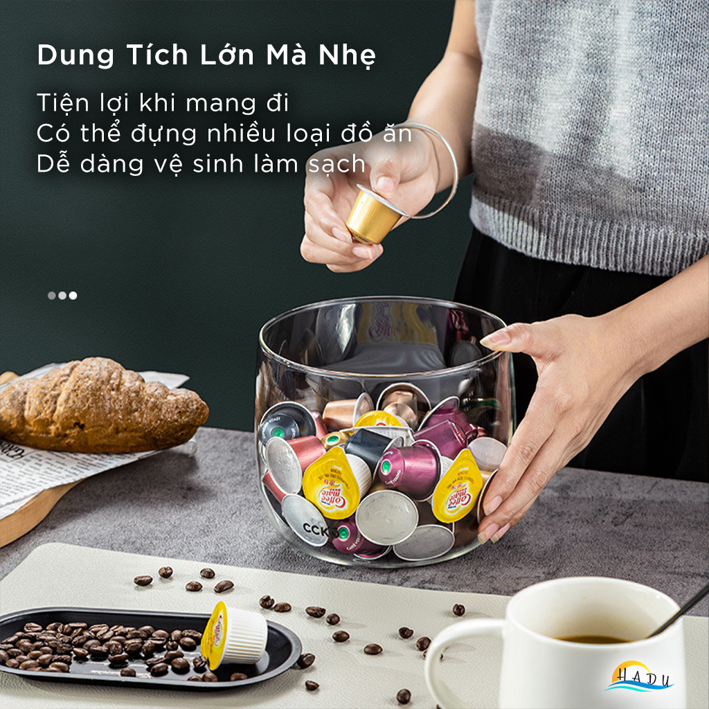 Hũ Đựng Bánh Kẹo Thủy Tinh Borosilicate CCKO 2.2L, Nắp Inox 304 Hình Con Chim