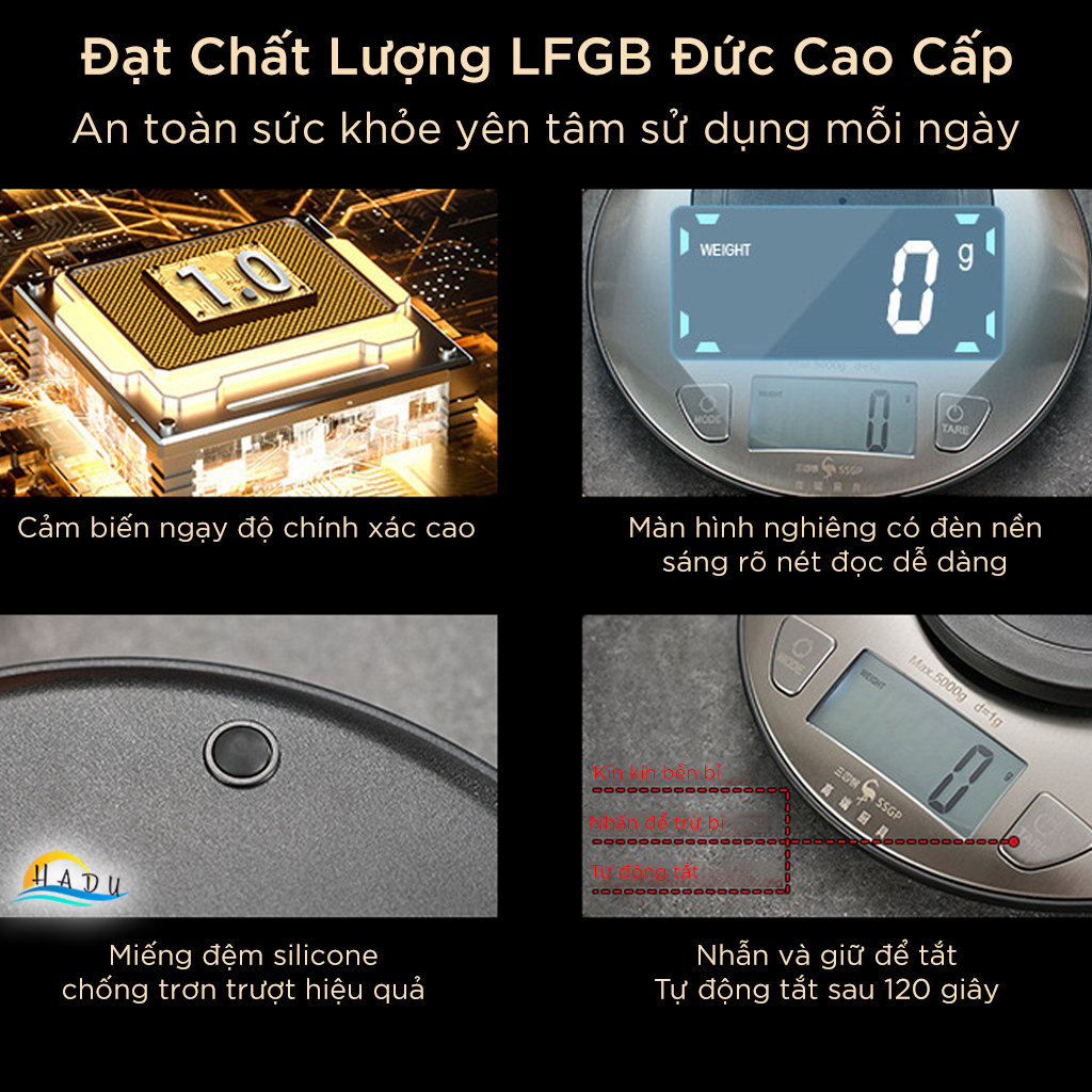 Cân Điện Tử 5KG – Thép Không Gỉ, Chuyển Đổi 7 Đơn Vị, Màn Hình Nghiêng Có Đèn, Cảm Biến Chính Xác, Tự Động Tắt SSGP