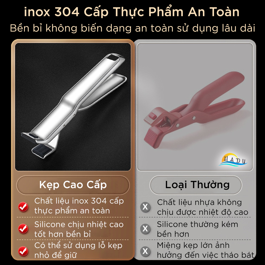 Kẹp Gắp Đồ Nóng SSGP Inox 304, Đầu Silicone Chống Trượt, Đạt Chất Lượng LFGB Đức