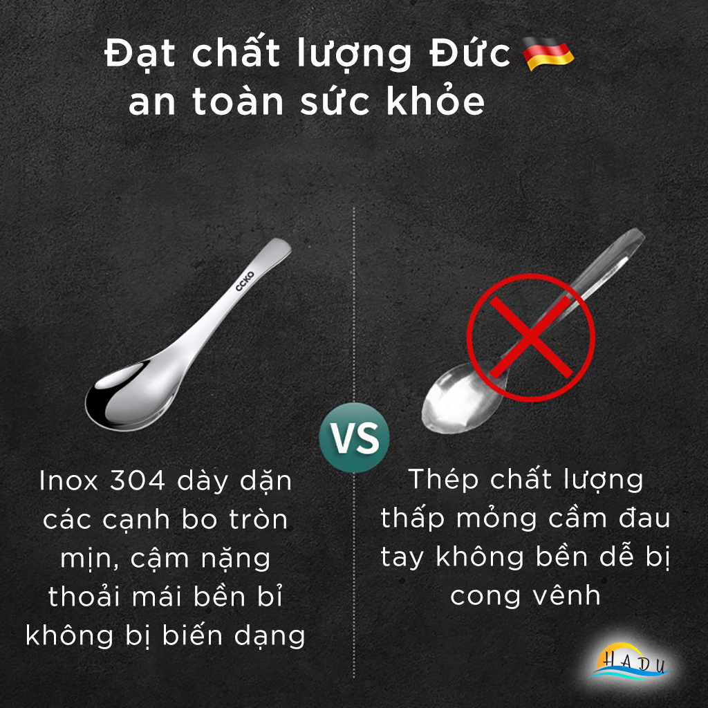 Thìa Ăn Phở Inox 304 CCKO, Đúc Nguyên Khối, Sang Trọng, Nhiều Size