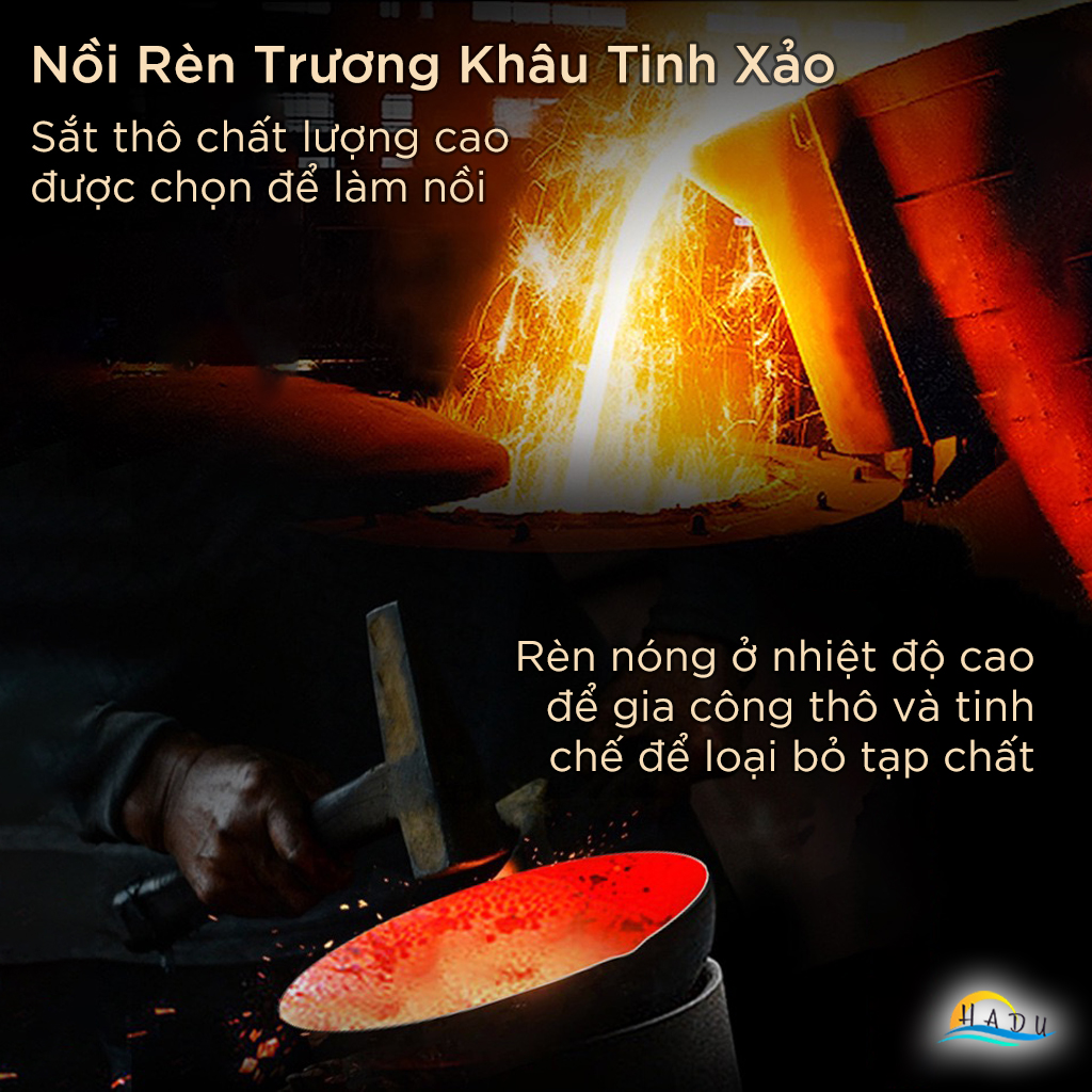 Chảo Sắt Rèn Thủ Công SSGP 28cm Đã Tôi, Chảo Gang Sâu Lòng Chống Dính Tự Nhiên Dùng Bếp Từ, Kèm Nắp