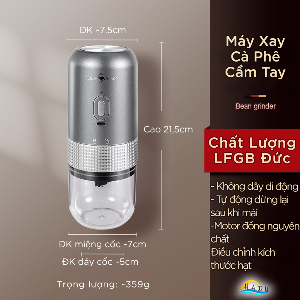 Máy Xay Cà Phê Hạt Cầm Tay Mini Tự Động Cao Cấp Đạt Chất Lượng LFGB Đức SSGP