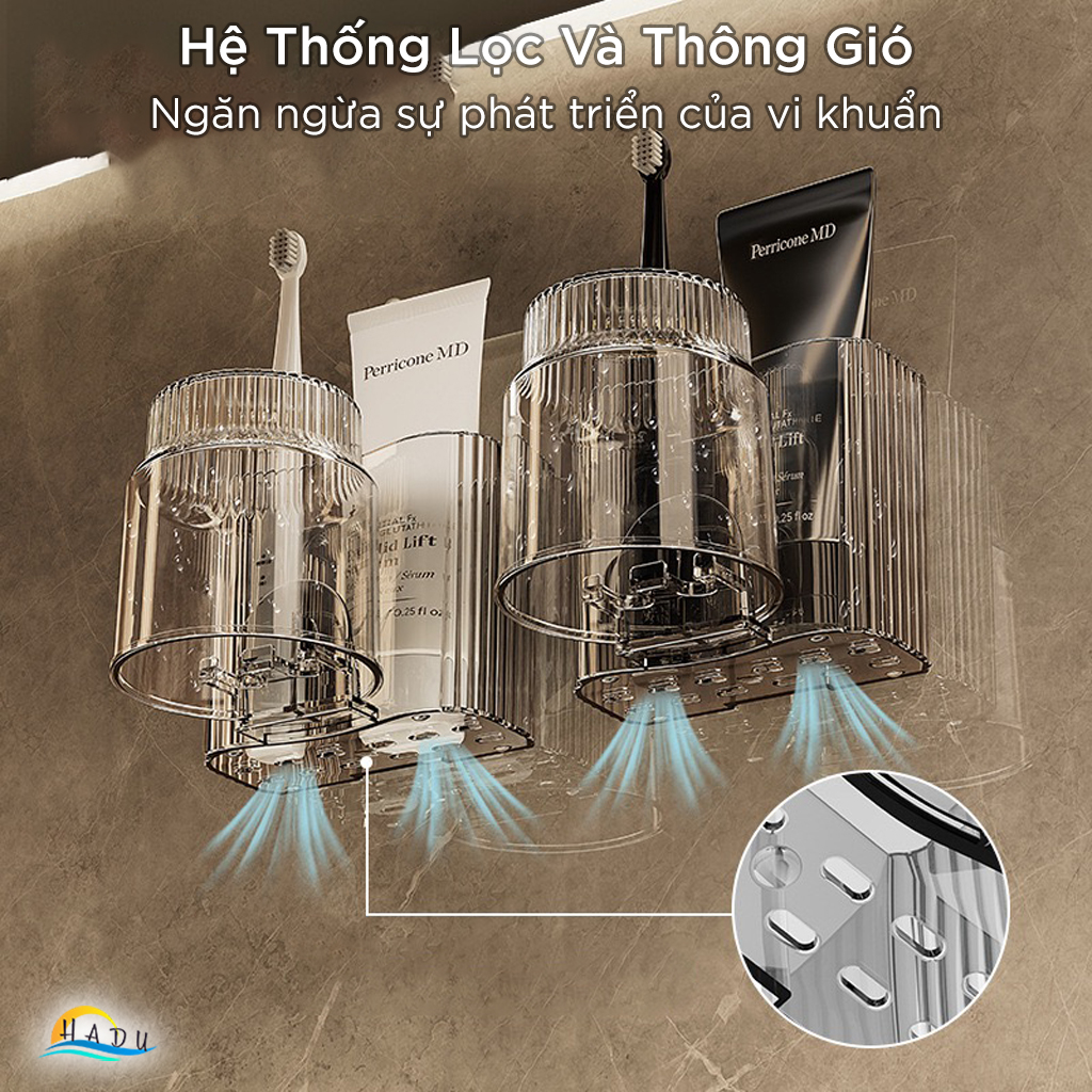 Kệ Đựng Bàn Chải Kem Đánh Răng CCKO Treo Tường, Giá Treo Cốc Úp Ngược Chống Bụi, Nhựa PET Cao Cấp