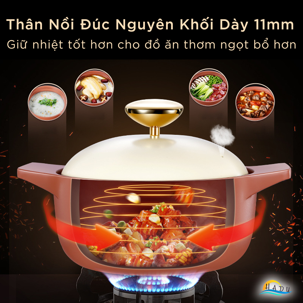 Nồi Đất Dùng Cho Bếp Từ SSGP 22cm, Thân Dày 11mm, Nắp Mạ Vàng, Đạt Chất Lượng LFGB Đức