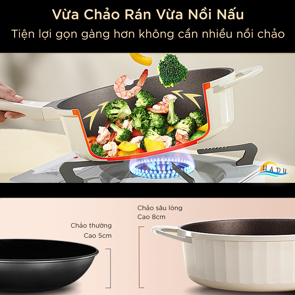 Chảo Chống Dính Bếp Từ SSGP, Phủ Đá Titan, 28cm, Lòng Sâu, Màu Trắng, Đạt Chất Lượng LFGB Đức