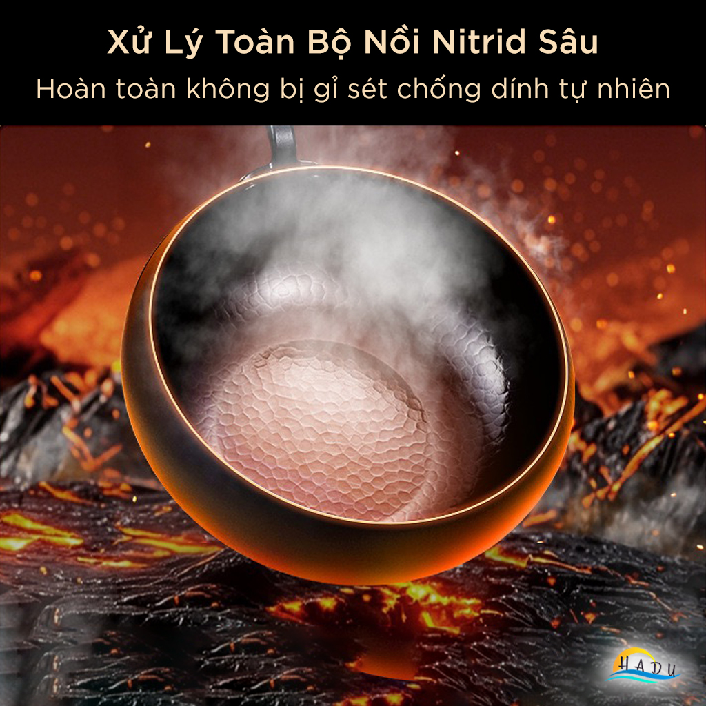 Chảo Sắt Rèn Thủ Công SSGP 28cm Đã Tôi, Chảo Gang Sâu Lòng Chống Dính Tự Nhiên Dùng Bếp Từ, Kèm Nắp