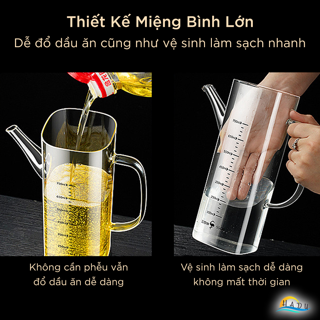 Bình Rót Dầu Ăn Thủy Tinh SSGP 550ml, 750ml Chống Rò Rỉ, Có Vạch Chia, Đạt Chất Lượng LFGB Đức