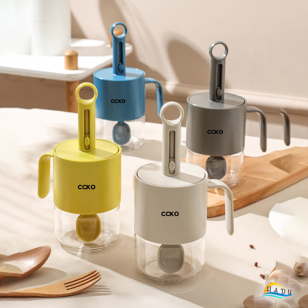 Lọ Đựng Gia Vị Thủy Tinh CCKO Cao Cấp, Thìa Thông Minh Tự Động Co Duỗi, Có Gạt Định Lượng, Chống Ẩm