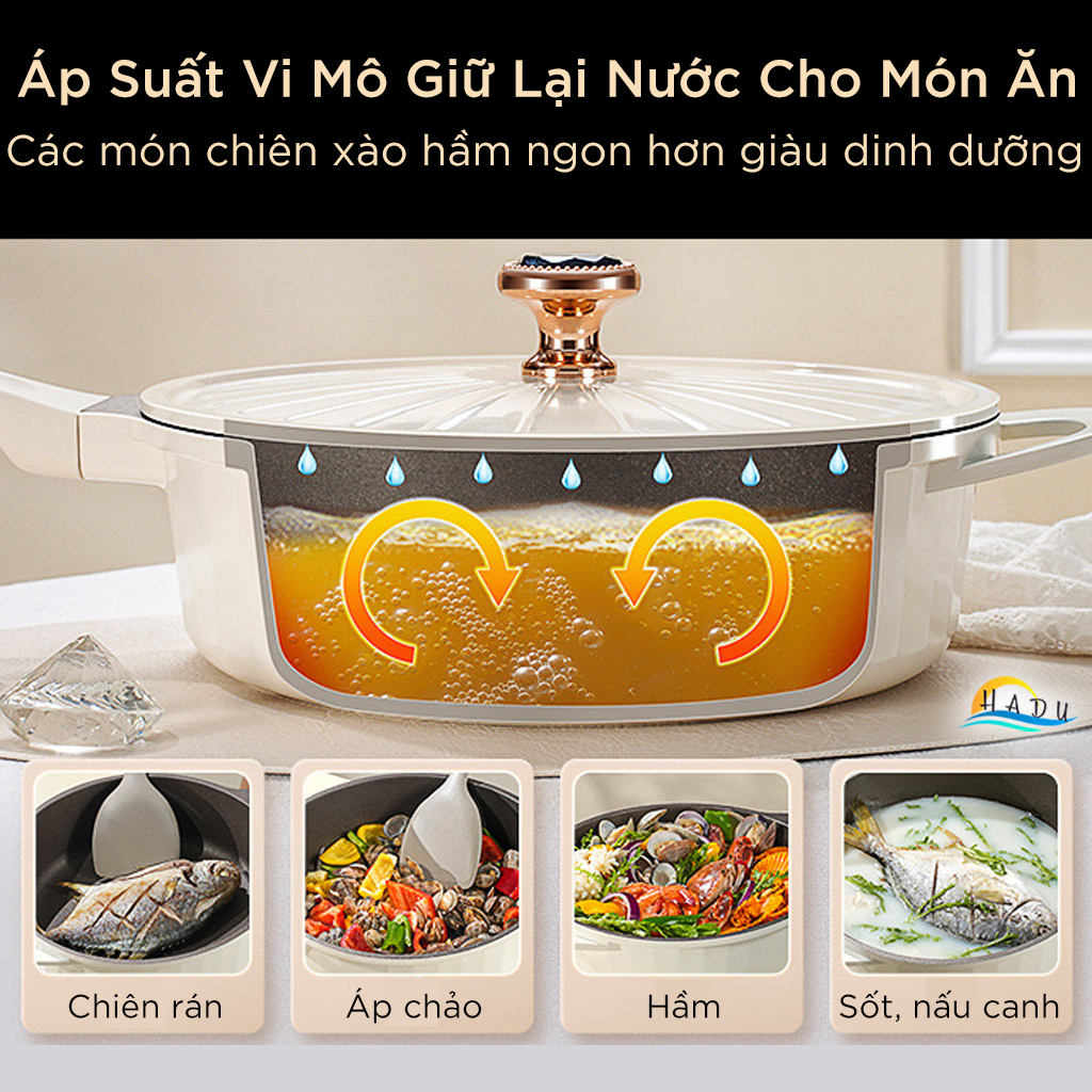 Chảo Chống Dính Bếp Từ SSGP, Phủ Đá Titan, 28cm, Lòng Sâu, Màu Trắng, Đạt Chất Lượng LFGB Đức