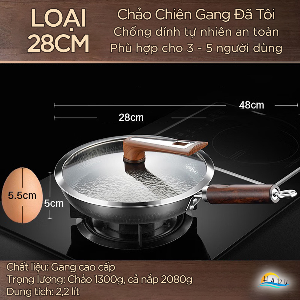 Chảo Gang Đúc Nguyên Khối Đã Tôi Chống Dính Cao Cấp SSGP, Chảo Chiên Rán Trứng Bít Tết Đạt Chất Lượng LFGB Đức