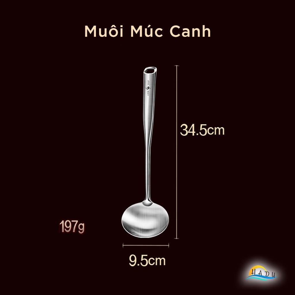 Muôi Múc Canh Inox 304 SSGP, Lòng Sâu, Tay Cầm Cách Nhiệt, Dài 34.5cm, Đạt Chất Lượng LFGB Đức