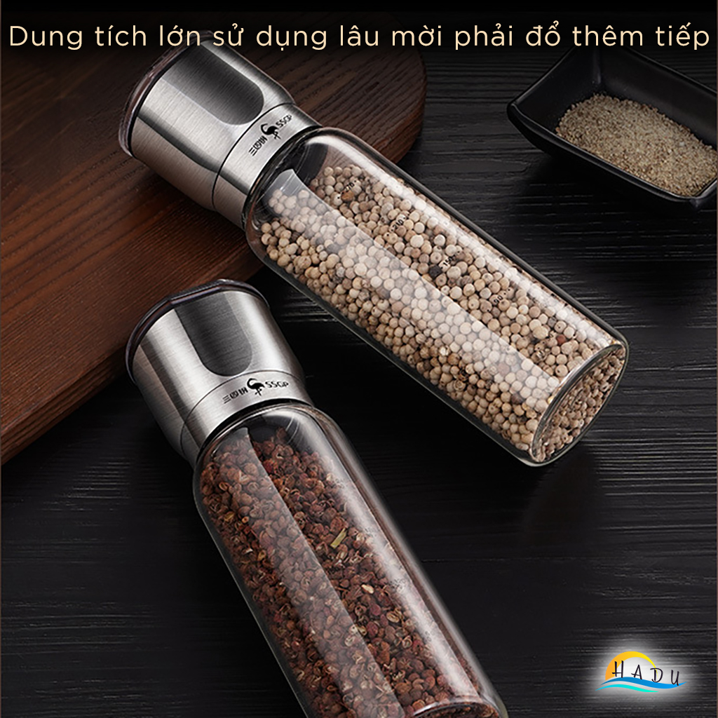 Cối Lọ Xay Tiêu Cầm Tay Thủy Tinh Inox Cao Cấp Đạt Chất Lượng Đức SSGP