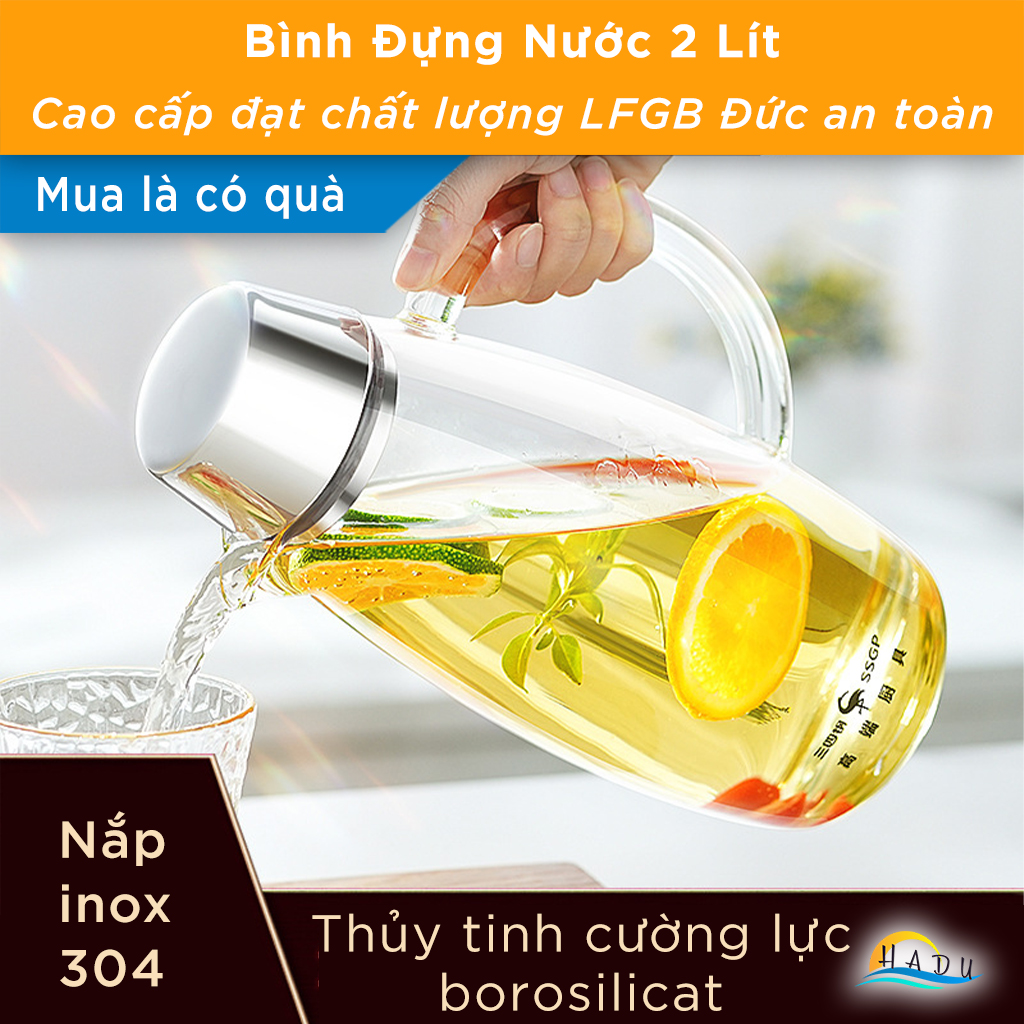 Bình Thủy Tinh Chịu Nhiệt SSGP 2L, Đun Được Trên Bếp Ga & Bếp Điện, Borosilicate, Nắp Inox 304, Đạt Chất Lượng LFGB Đức