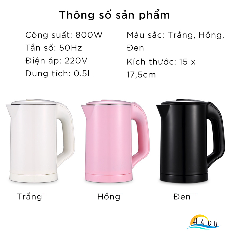 Ấm Đun Nước Siêu Tốc Mini CCKO 0.5L, Lõi Inox 304, Điều Khiển Strix Anh, Cách Nhiệt, Nhiều Màu