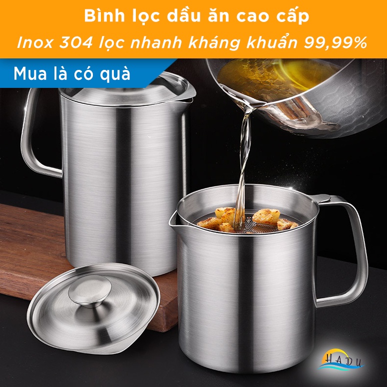 Bình Lọc Dầu Ăn Inox 304 SSGP, Kèm Lưới Lọc Siêu Mịn, Vòi Rót Chống Giọt, Đạt Chất Lượng LFGB Đức
