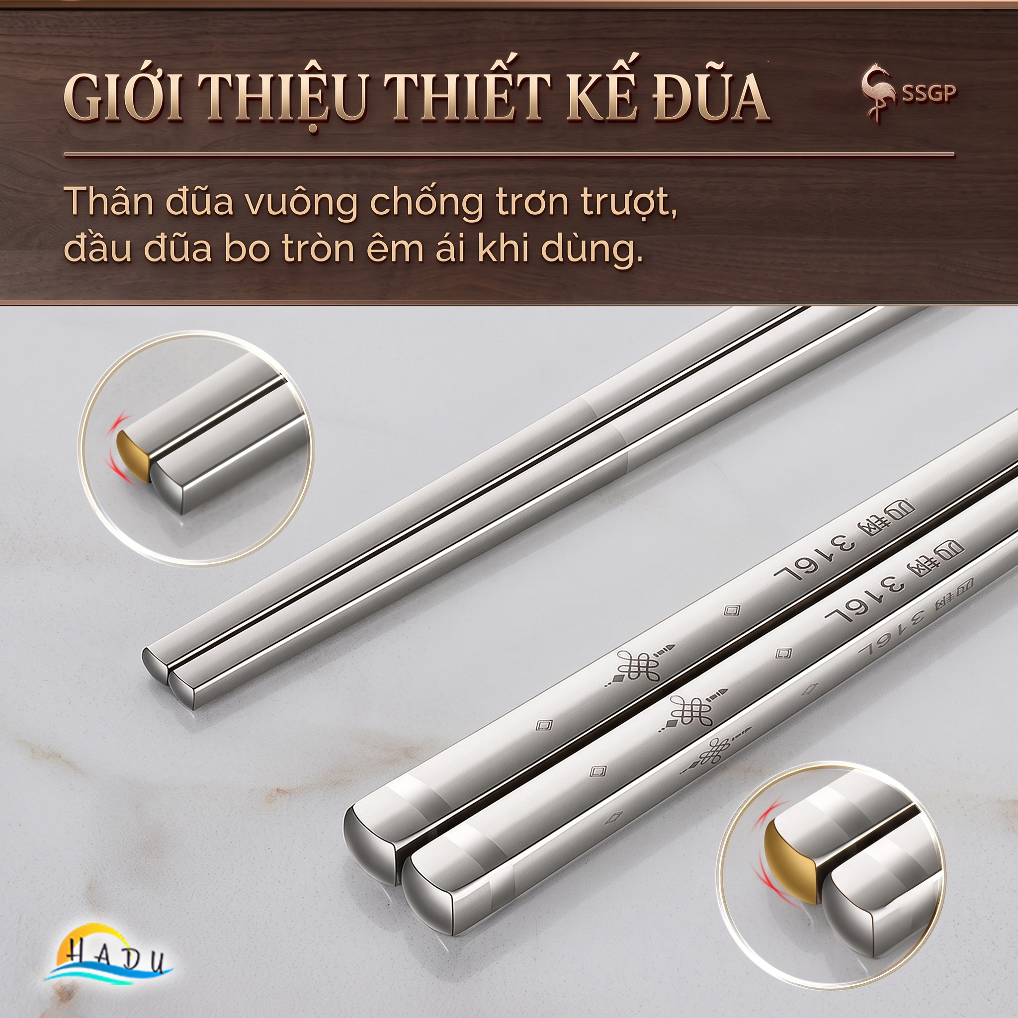 Đũa Ăn Cơm Inox 316L Cao Cấp Sang Trọng Kháng Khuẩn Chống Mốc Chống Trượt Cách Nhiệt SSGP