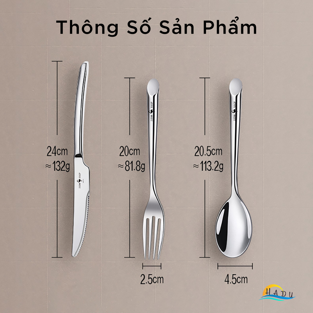 Bộ 12 Món Dao Dĩa Ăn Bít Tết SSGP, Inox 304, Lưỡi Răng Cưa Sắc Bén, Đạt Chất Lượng LFGB Đức