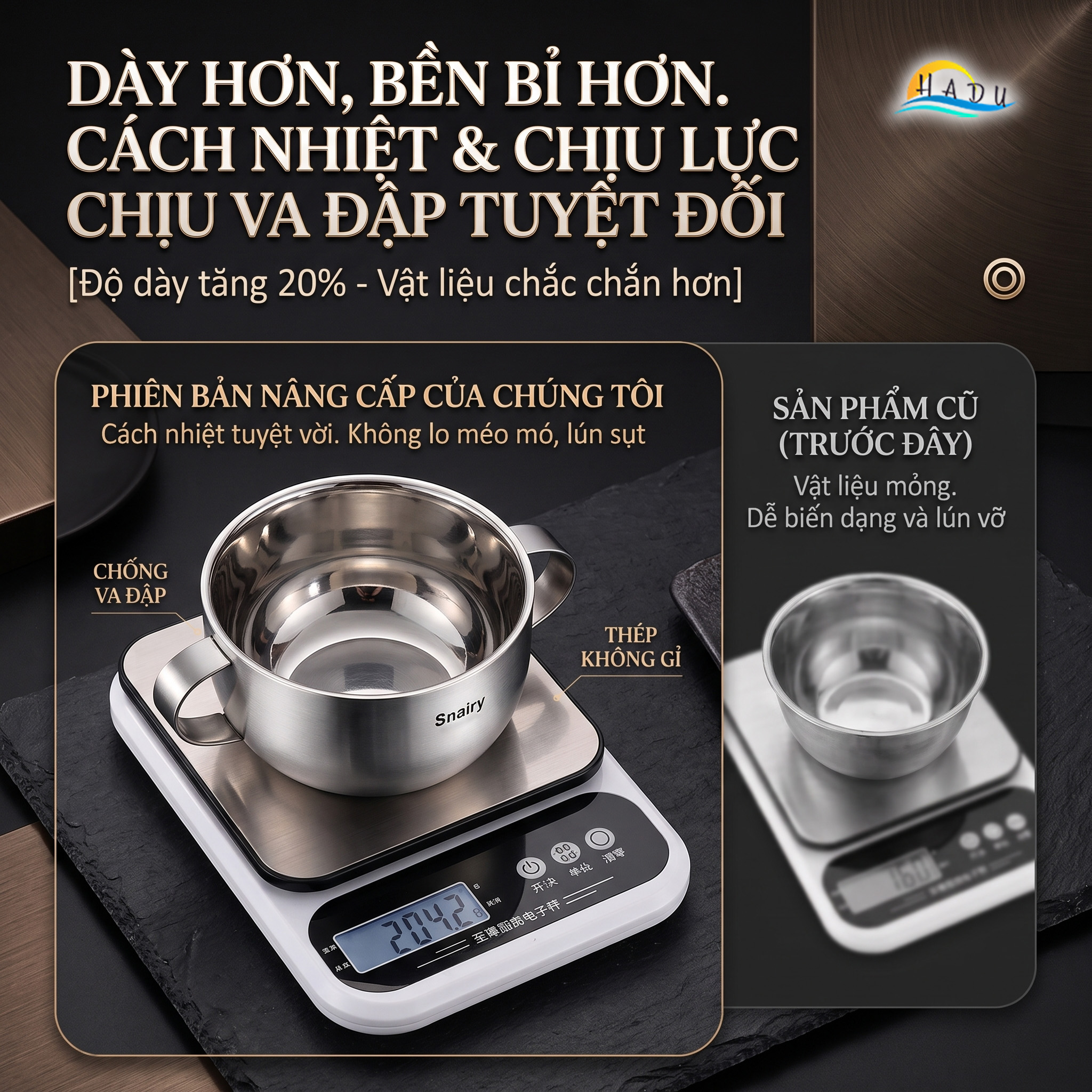Bát Tô Chén Ăn Dặm Inox 304 Hai Quai Cách Nhiệt Chân Không Chống Nóng Cho Bé Snainy