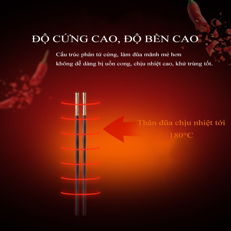 Bộ 10 Đôi Đũa Hợp Kim HADU Kiểu Nhà Hàng, Kháng Khuẩn, Chống Trơn, 27.3cm, Vàng Bạc