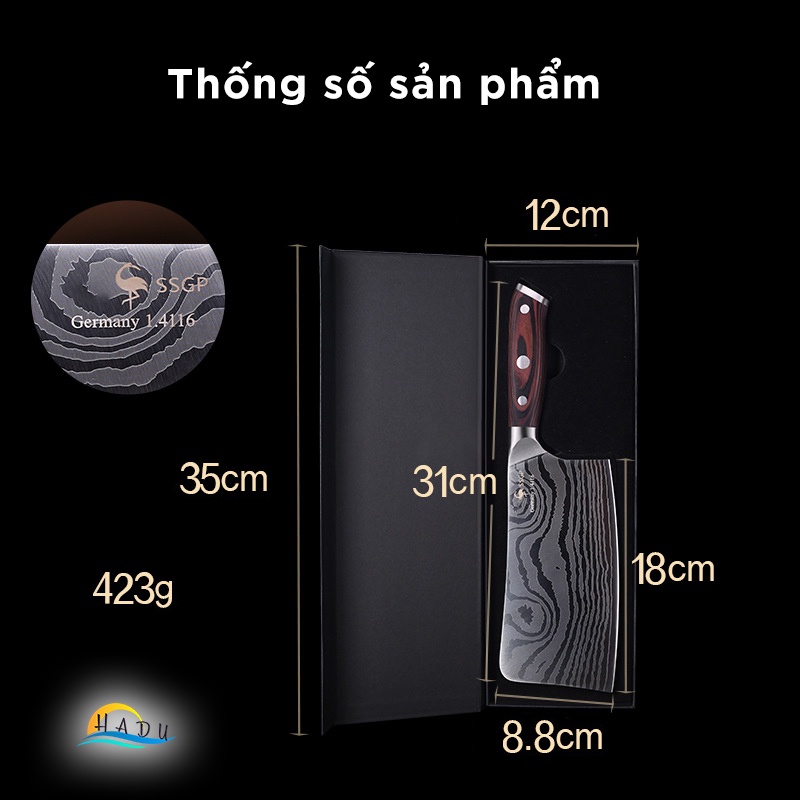 Dao Chặt Xương Cao Cấp Inox 304 – Sắc Bén, Bền Bỉ, Thiết Kế Sang Trọng Cho Nhà Bếp SSGP