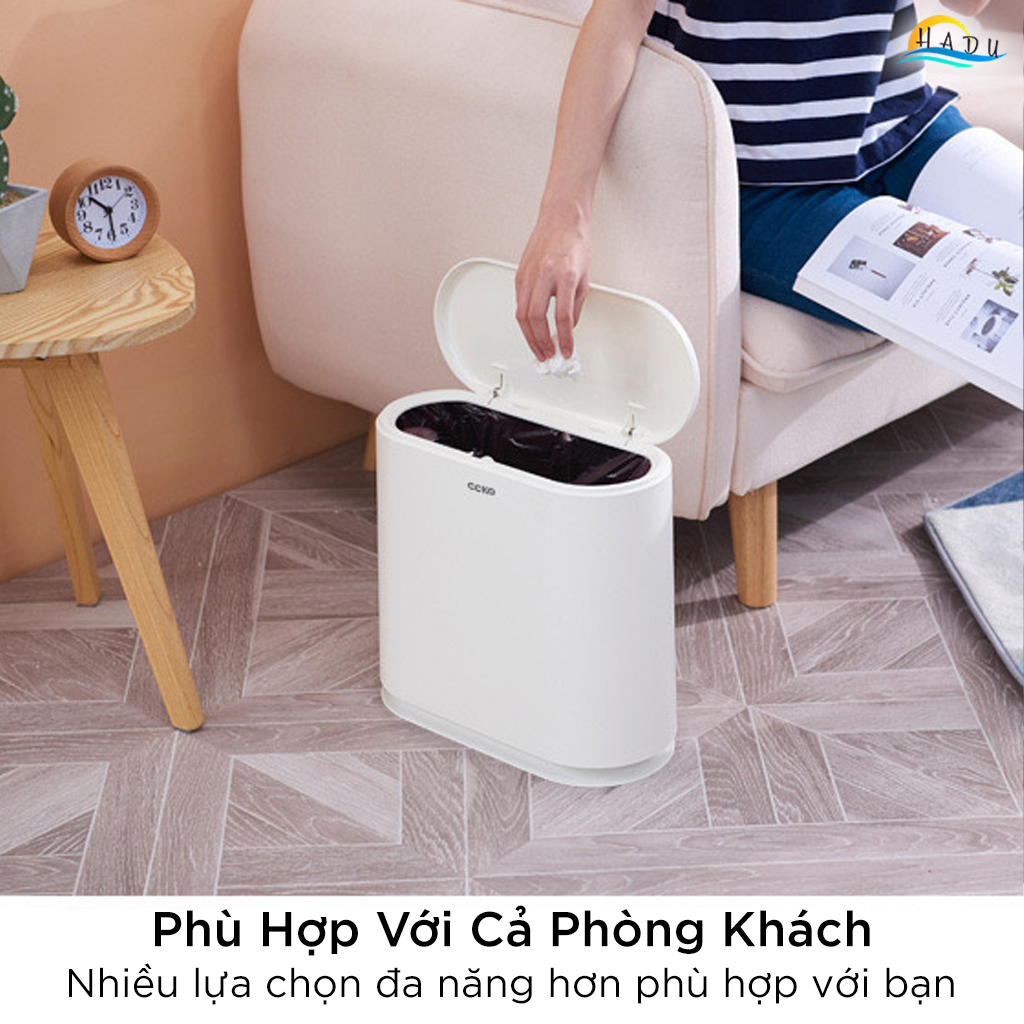 Thùng Rác Phân Loại 2 Ngăn CCKO 9L, Nắp Nhấn Mở, Cho Phòng Khách, Nhiều Màu