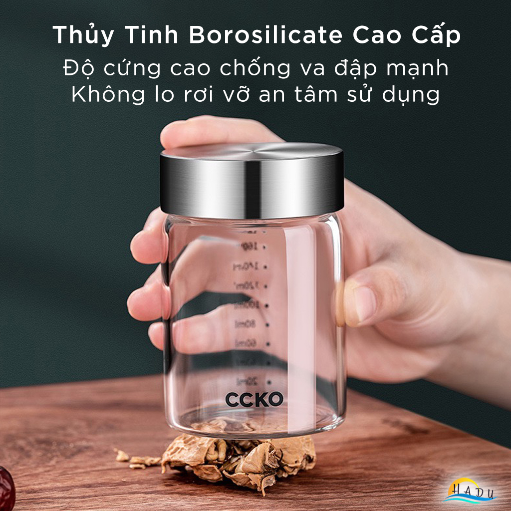 Hũ Chưng Yến Thủy Tinh Borosilicate CCKO, Nắp Inox 304 Kín Hơi, Chịu Nhiệt