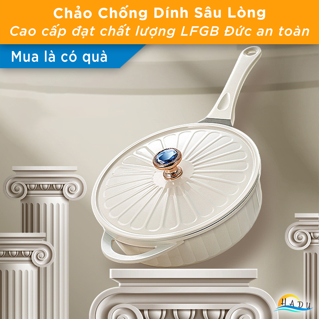 Chảo Chống Dính Bếp Từ SSGP, Phủ Đá Titan, 28cm, Lòng Sâu, Màu Trắng, Đạt Chất Lượng LFGB Đức