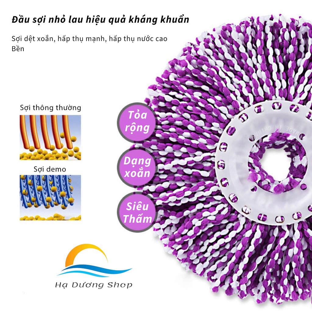 Bộ Lau Nhà 360 Độ Thái Lan – Tự Vắt Spin Mop Plus, Bông Lau Microfiber, Thùng Nước Dung Tích Lớn HADU