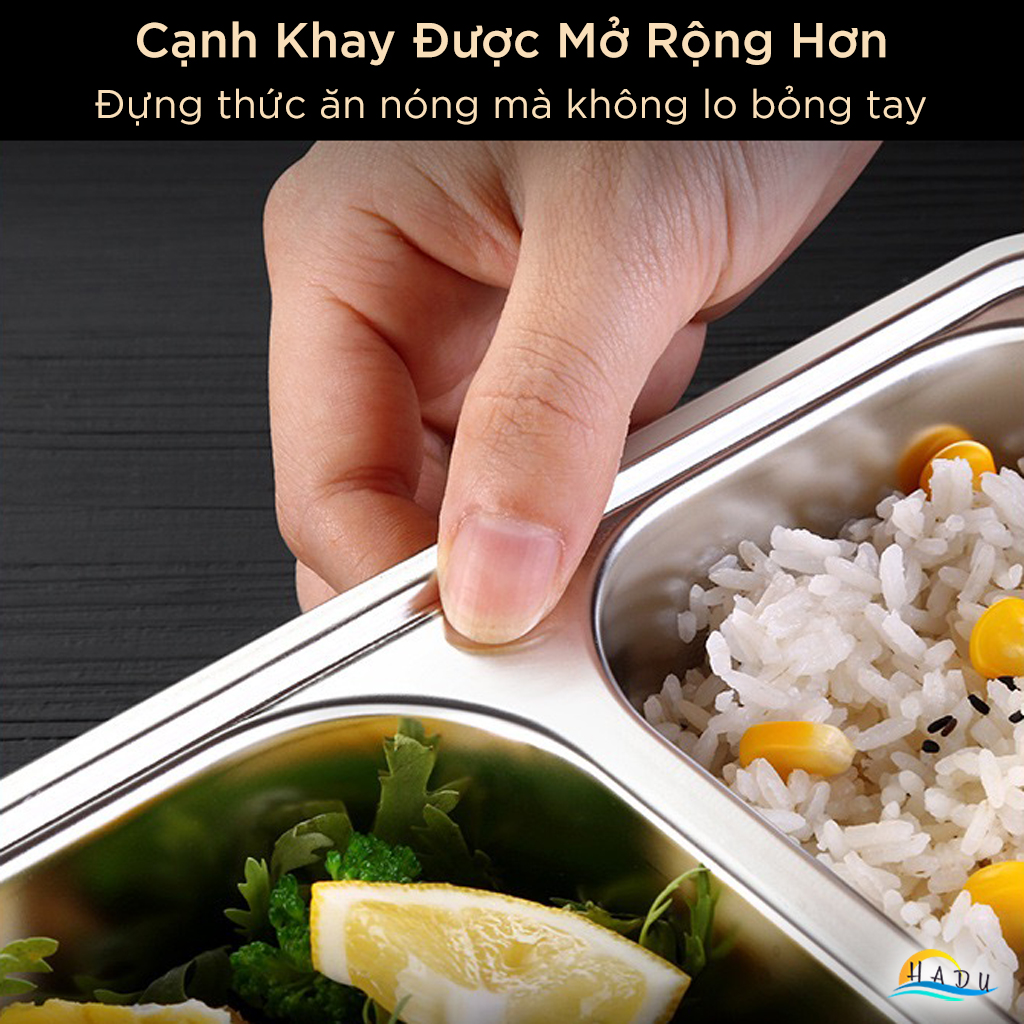Khay Ăn Cơm Inox 304 SSGP, 4 Ngăn, 5 Ngăn, Có Nắp Đậy, Lòng Sâu, Đạt Chất Lượng LFGB Đức