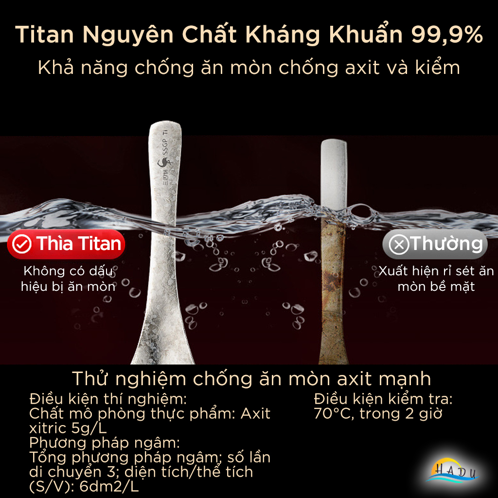 Thìa Ăn Titan Nguyên Chất SSGP, Siêu Nhẹ 22g, Kháng Khuẩn, Dài 15.5cm, Đạt Chất Lượng LFGB Đức