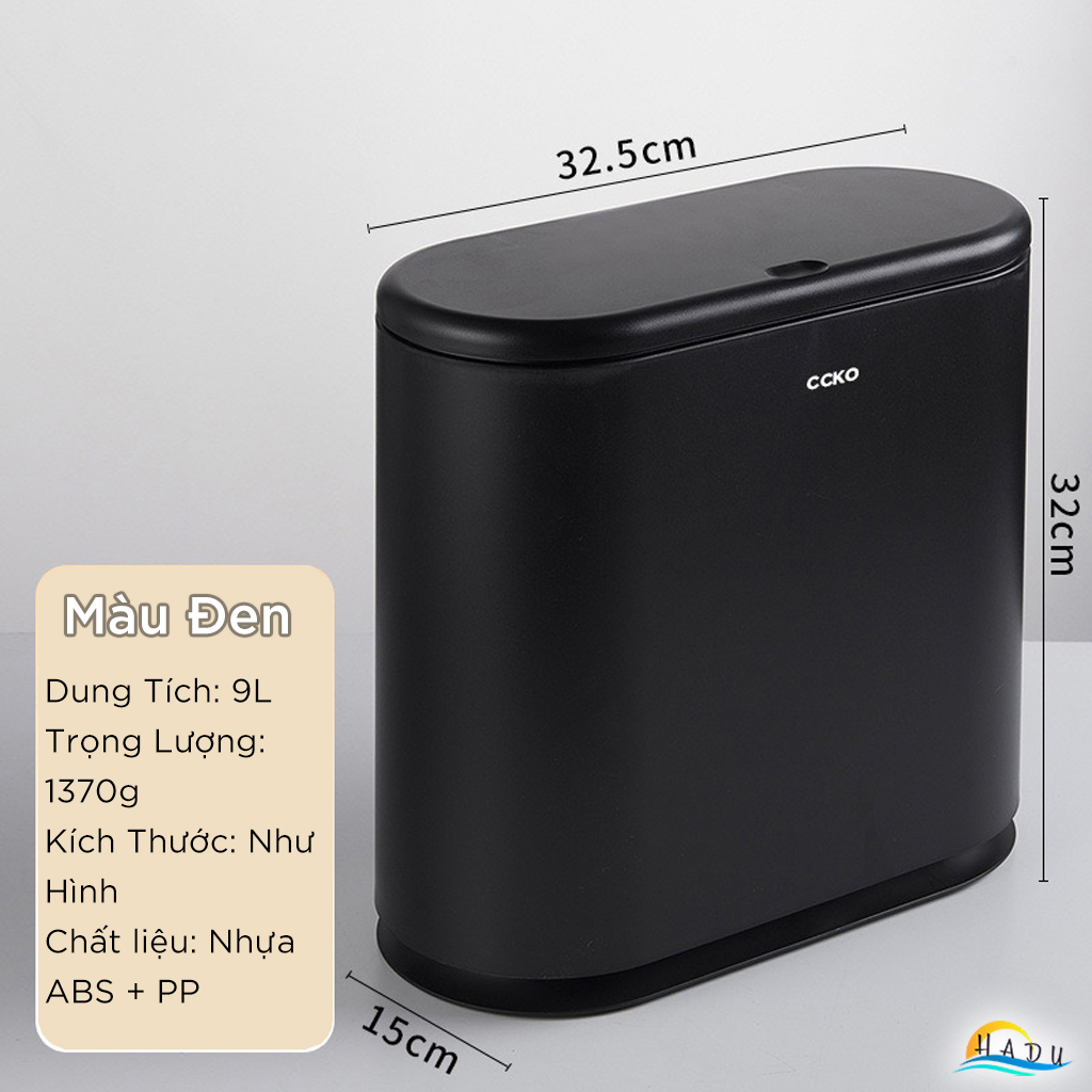 Thùng Rác Phân Loại 2 Ngăn CCKO 9L, Nắp Nhấn Mở, Cho Phòng Khách, Nhiều Màu
