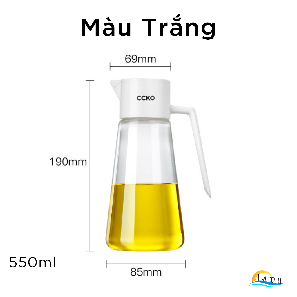 Bình Rót Dầu Ăn Thủy Tinh Borosilicate CCKO 550ml, Vòi Chống Nhỏ Giọt, Nắp Bật, Nhiều Màu